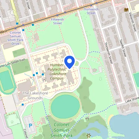 Map showing the location of Humber College IELTS Test Centre Lakeshore in Toronto