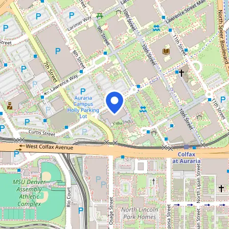 Map showing the location of Community College of Denver Testing Center in Denver