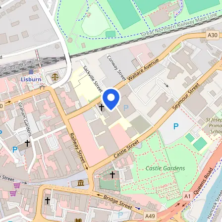 Map showing the location of SERC IELTS Test Centre in Lisburn