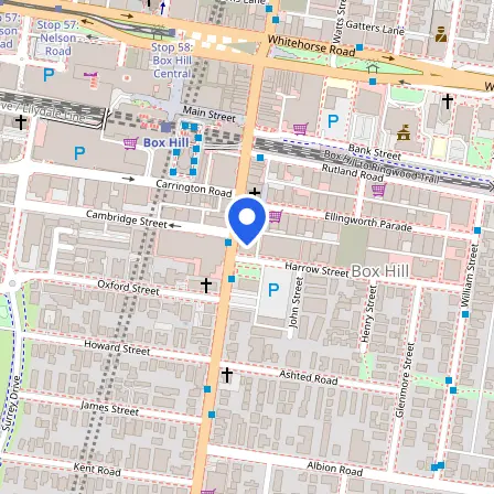Map showing the location of Australian Institute of Language (AIL) IELTS Test Centre Box Hill in Melbourne