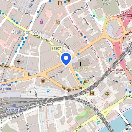 Map showing the location of Pearson Professional Centres in Newcastle upon Tyne