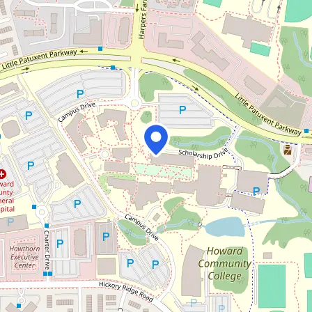 Map showing the location of Howard Community College Test Center in Columbia