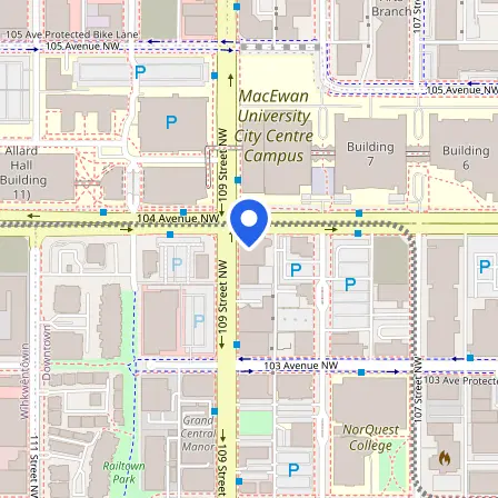 Map showing the location of BITTS Central IELTS Test Centre - Edmonton in Edmonton