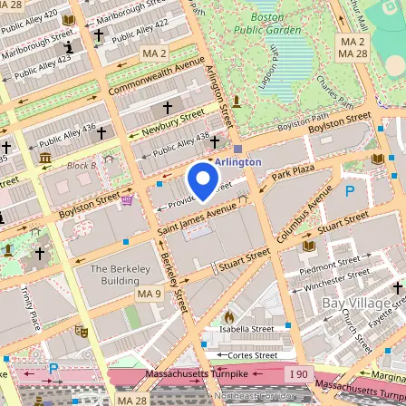 Map showing the location of Pearson Professional Center in Boston