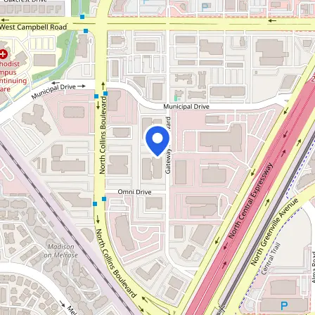 Map showing the location of Test Center USA - Dallas in Richardson