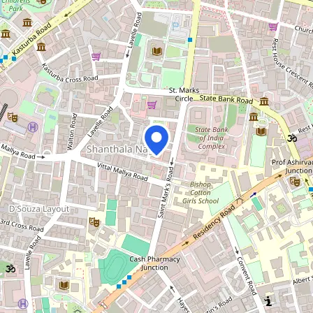 Map showing the location of IELTS Test Centre St. Marks Road in Bengaluru