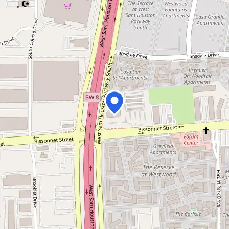 Map showing the location of PSI Testing Center in Houston