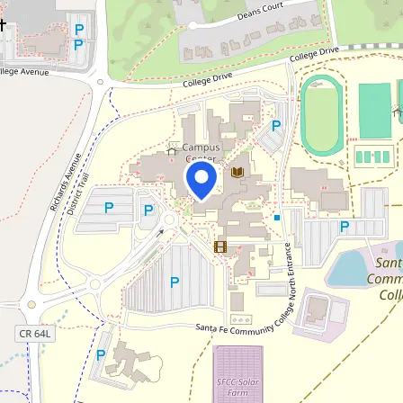 Map showing the location of SFCC Testing Center in Santa Fe