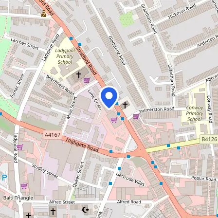 Map showing the location of Pearson VUE Testing Center in Birmingham