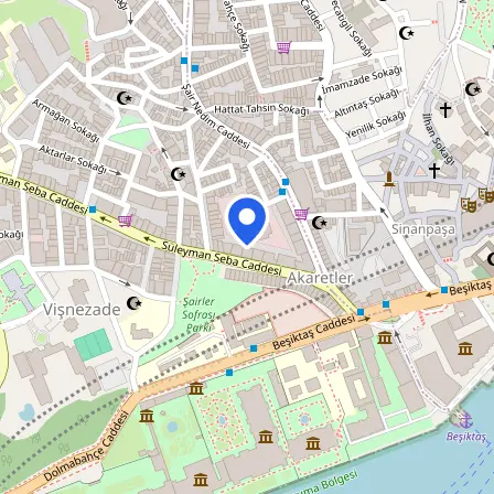 Map showing the location of Pearson VUE exam center in Beşiktaş