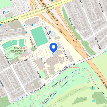 Map showing the location of IELTS Test Centre at Concordia University of Edmonton in Edmonton
