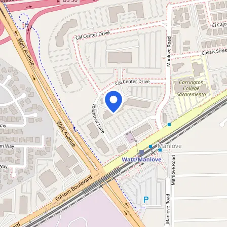 Map showing the location of PSI Testing Center in Sacramento