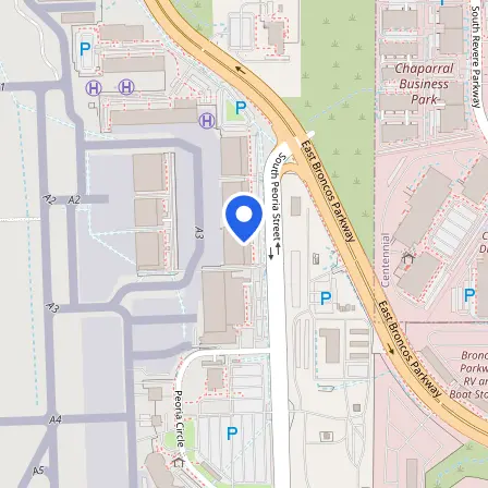 Map showing the location of Testpro Center in Centennial