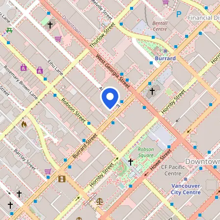 Map showing the location of Kaplan IELTS Test Centre in Vancouver in Vancouver