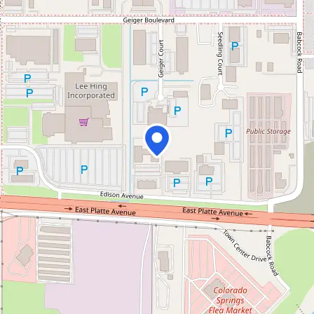 Map showing the location of PSI Testing Center in Colorado Springs