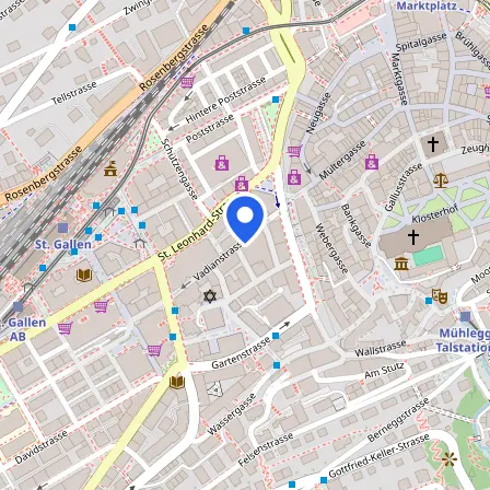 Map showing the location of IELTS Switzerland in St. Gallen