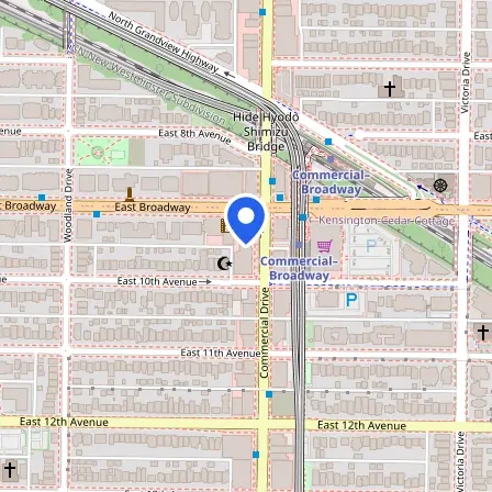 Map showing the location of MOSAIC engage CLBPT Test Centre in Vancouver
