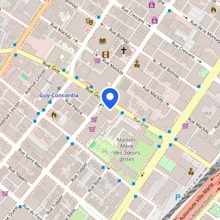 Map showing the location of Concordia University Language Test Centre in Montreal