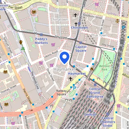 Map showing the location of IELTS Sydney Test Centre in Sydney