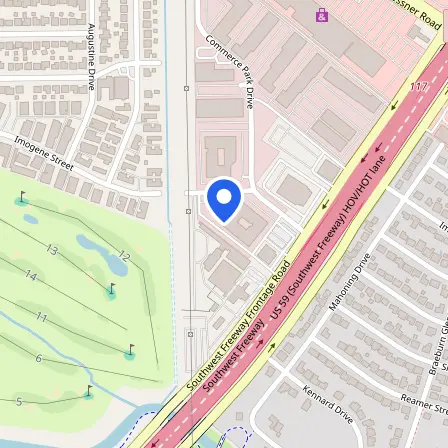 Map showing the location of Southwest Houston Proctor Center in Houston