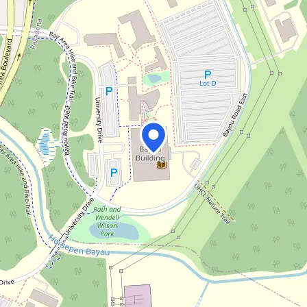 Map showing the location of University of Houston - Clear Lake Testing Center in Pasadena