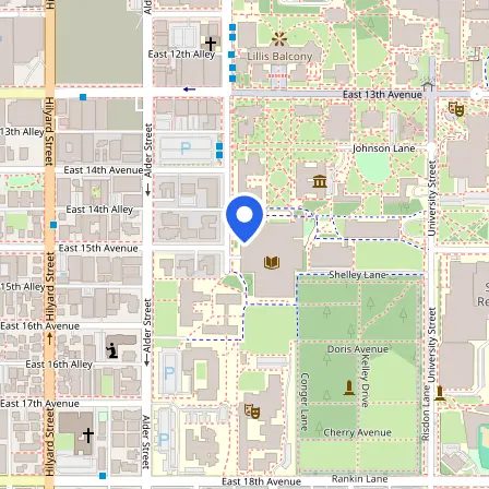 Map showing the location of University of Oregon Testing Center in Eugene