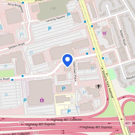 Map showing the location of BITTS North York IELTS Test Centre in Toronto