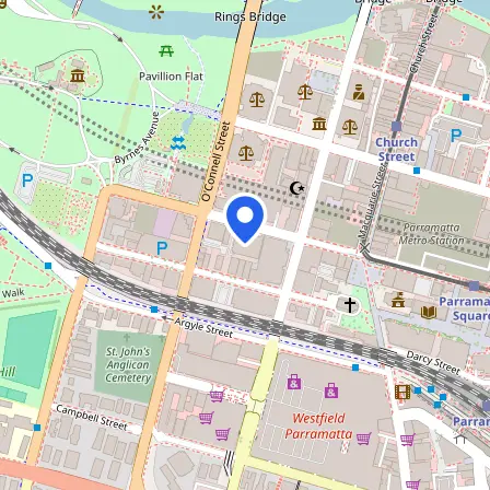 Map showing the location of Pearson Professional Center (PTE) - Parramatta NSW in Sydney