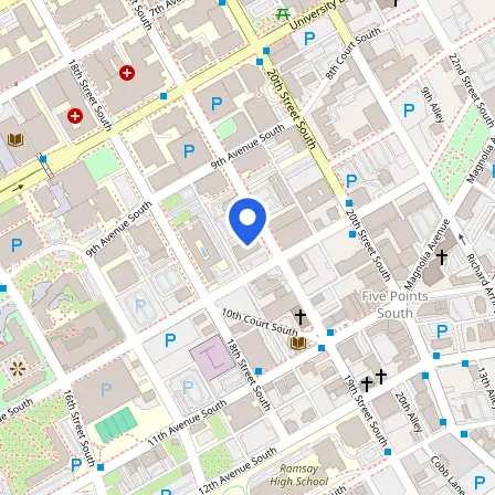 Map showing the location of UAB Testing Center in Birmingham