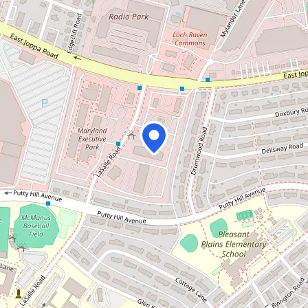 Map showing the location of Prometric Test Center in Towson