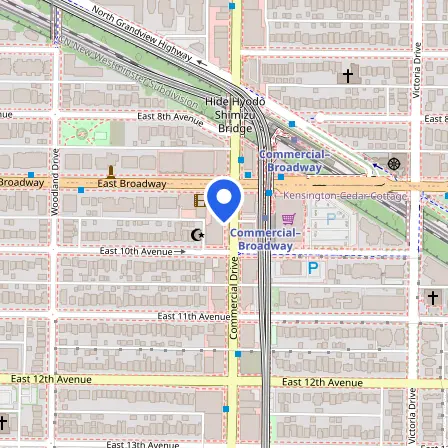 Map showing the location of MOSAIC IELTS Test Centre Commercial Drive in Vancouver