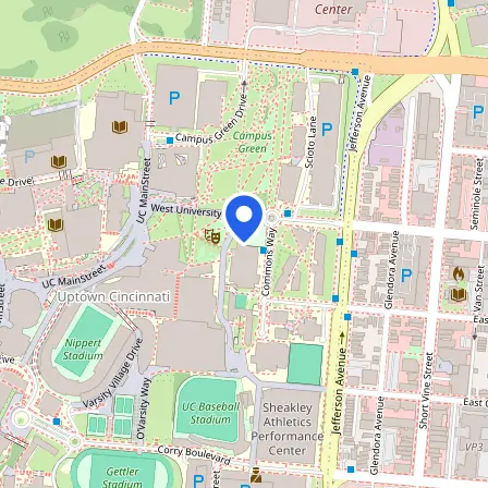 Map showing the location of UC Testing Services in Cincinnati