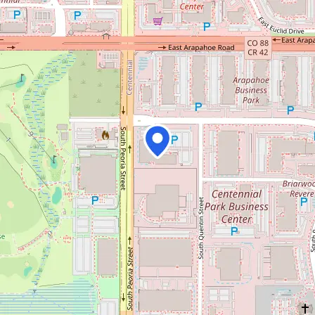Map showing the location of PSI Testing center in Centennial